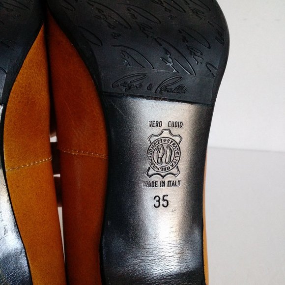 5 - 5.5 CANGO & RINALDI Italy Leather shoes low heel Y2K Ochre Yellow - Picture 10 of 13